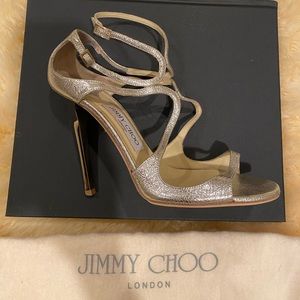 Jimmy Choo Silver Lang 100mm Leather Sandals EU 38.5